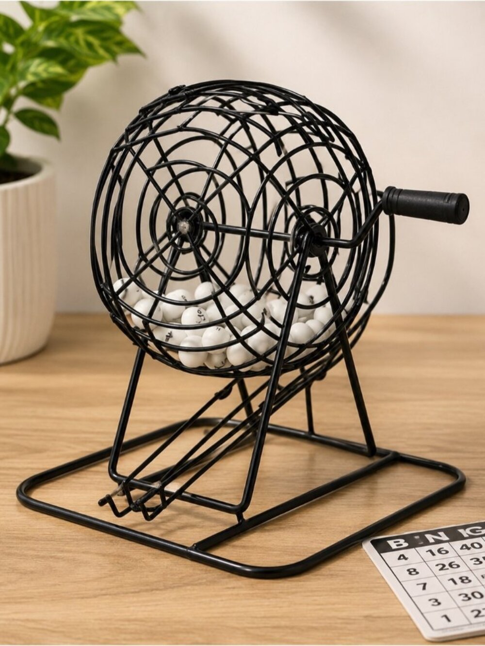 Black Metal Bingo Cage Lottery Drum Game with Numbered Balls